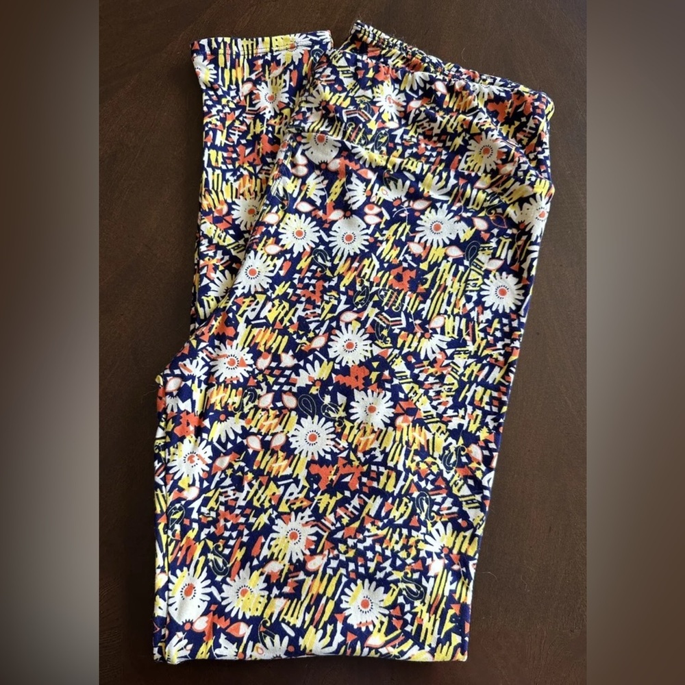 Lularoe Leggings TC Orange‎ Yellow Sunflower Tall and Curvy, NEW